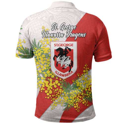 St George Illawarra Dragons Polo Shirt Golden Wattle Floral Polynesian - Australian Flower - Rugby Mascot