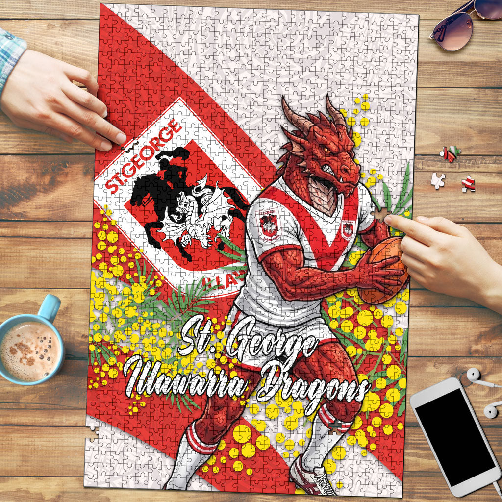 St George Illawarra Dragons Puzzle Golden Wattle Floral Polynesian - Australian Flower - Rugby Mascot