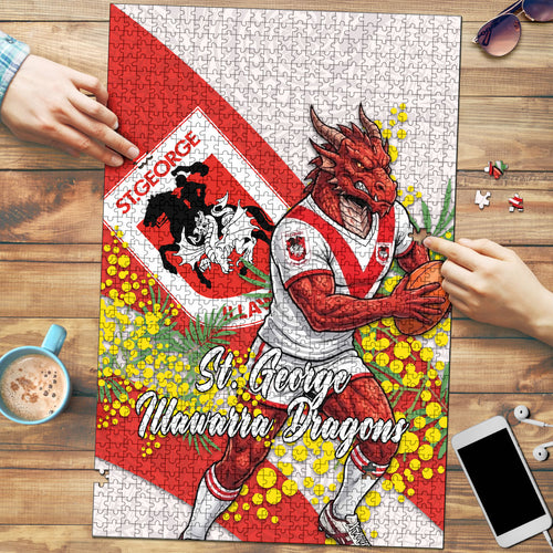 St George Illawarra Dragons Puzzle Golden Wattle Floral Polynesian - Australian Flower - Rugby Mascot