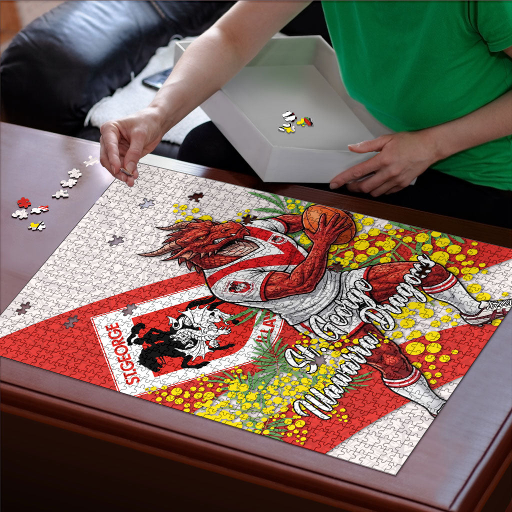 St George Illawarra Dragons Puzzle Golden Wattle Floral Polynesian - Australian Flower - Rugby Mascot