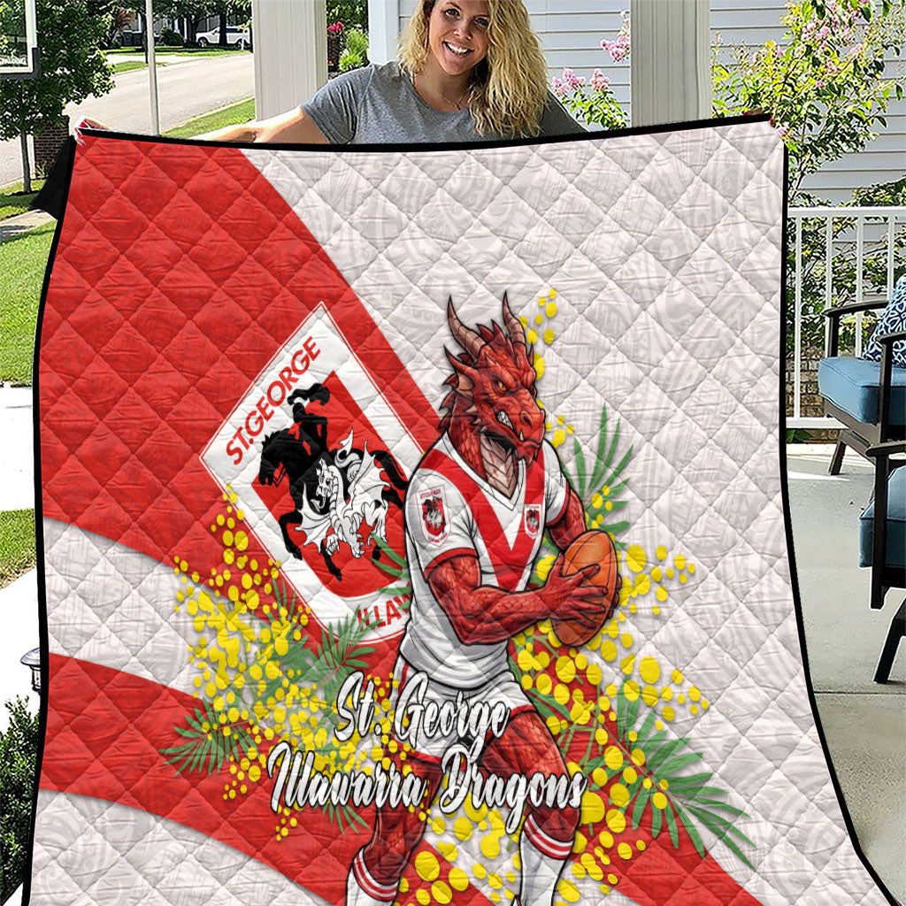 St George Illawarra Dragons Quilt Golden Wattle Floral Polynesian - Australian Flower - Rugby Mascot