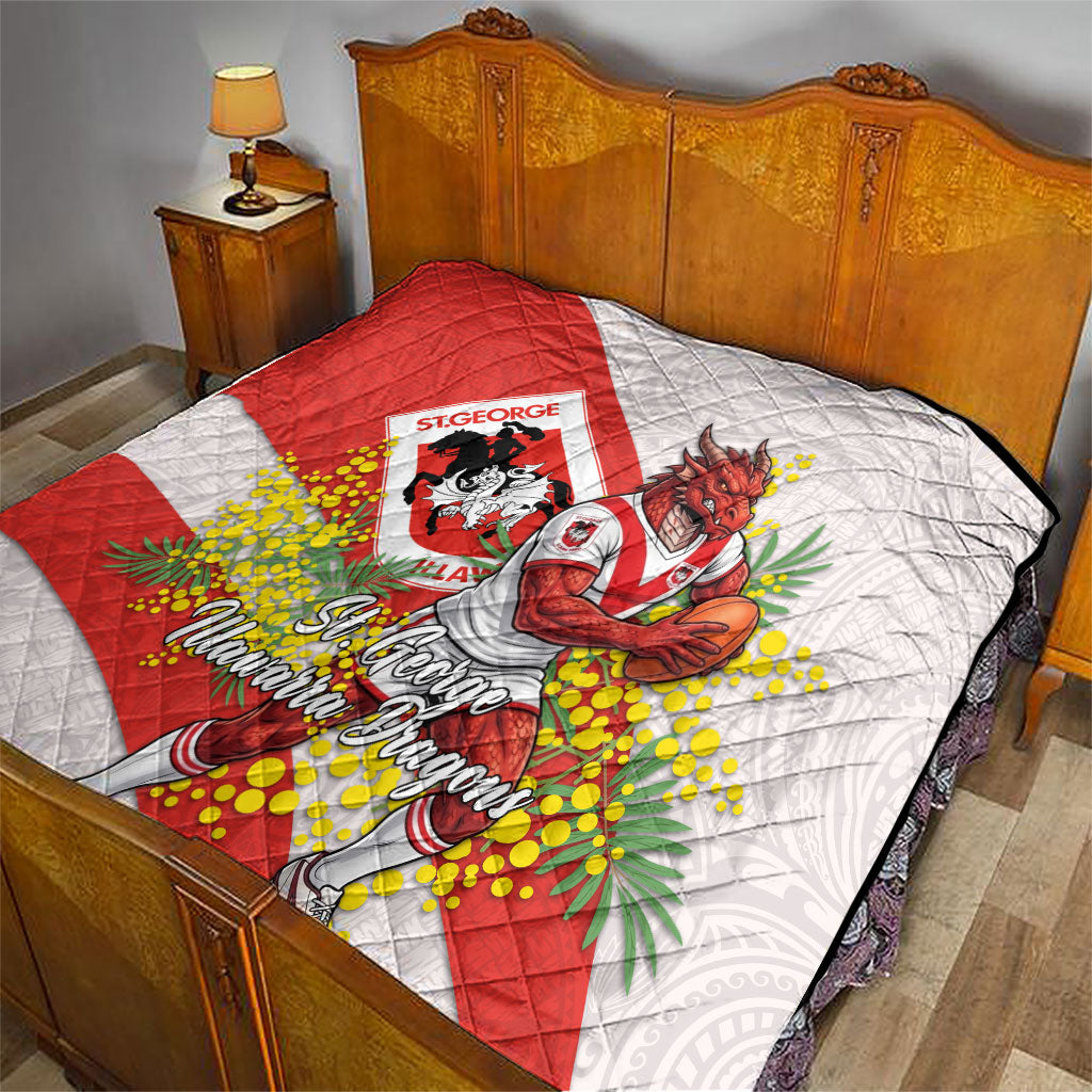 St George Illawarra Dragons Quilt Golden Wattle Floral Polynesian - Australian Flower - Rugby Mascot