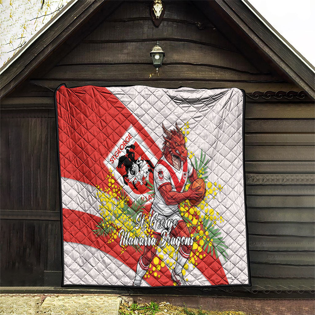 St George Illawarra Dragons Quilt Golden Wattle Floral Polynesian - Australian Flower - Rugby Mascot