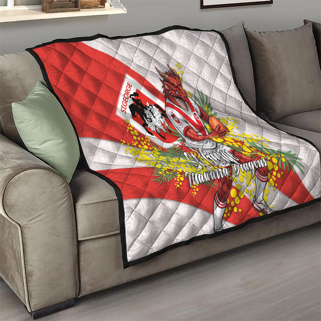 St George Illawarra Dragons Quilt Golden Wattle Floral Polynesian - Australian Flower - Rugby Mascot