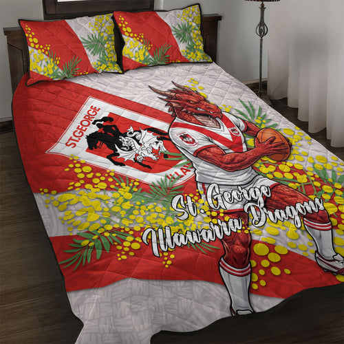 St George Illawarra Dragons Quilt Bed Set Golden Wattle Floral Polynesian - Australian Flower - Rugby Mascot