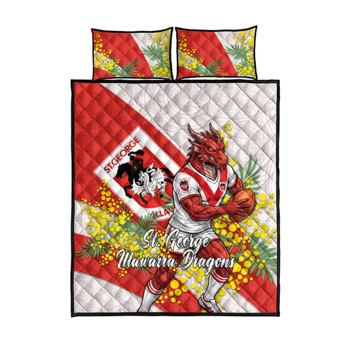 St George Illawarra Dragons Quilt Bed Set Golden Wattle Floral Polynesian - Australian Flower - Rugby Mascot