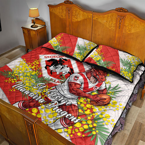 St George Illawarra Dragons Quilt Bed Set Golden Wattle Floral Polynesian - Australian Flower - Rugby Mascot