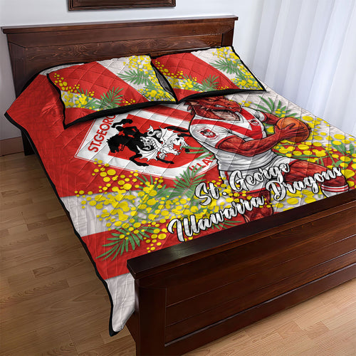 St George Illawarra Dragons Quilt Bed Set Golden Wattle Floral Polynesian - Australian Flower - Rugby Mascot