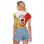 St George Illawarra Dragons Raglan Cropped T Shirt Golden Wattle Floral Polynesian - Australian Flower - Rugby Mascot