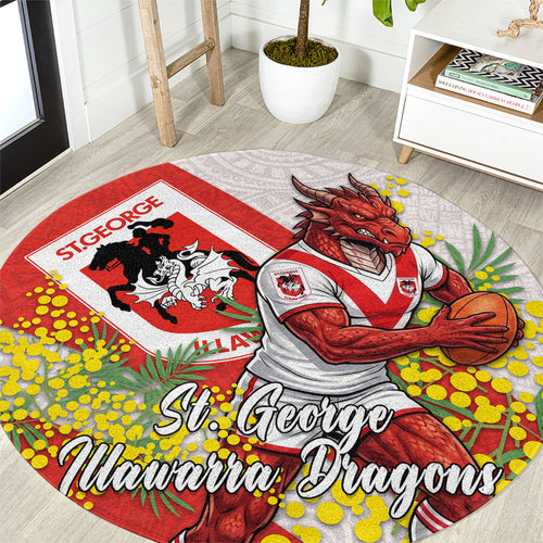 St George Illawarra Dragons Round Carpet Golden Wattle Floral Polynesian - Australian Flower - Rugby Mascot