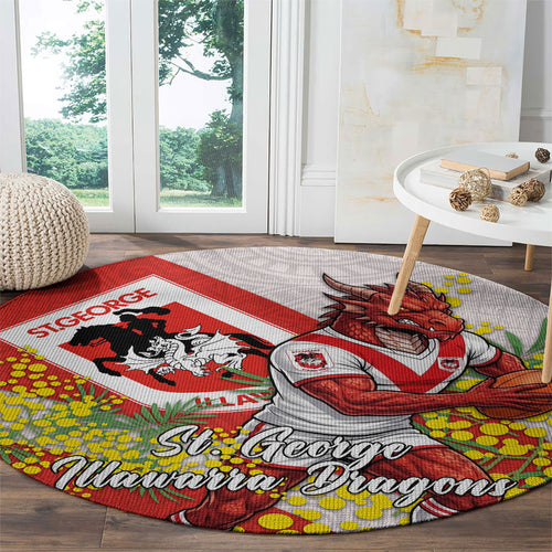 St George Illawarra Dragons Round Carpet Golden Wattle Floral Polynesian - Australian Flower - Rugby Mascot