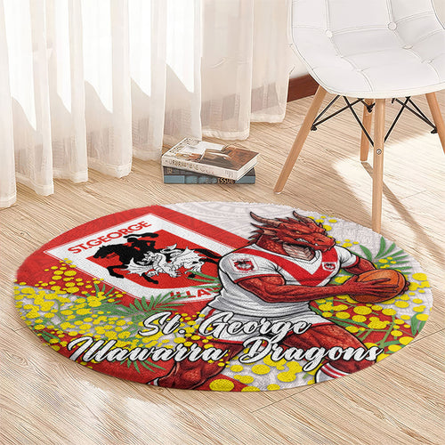St George Illawarra Dragons Round Carpet Golden Wattle Floral Polynesian - Australian Flower - Rugby Mascot