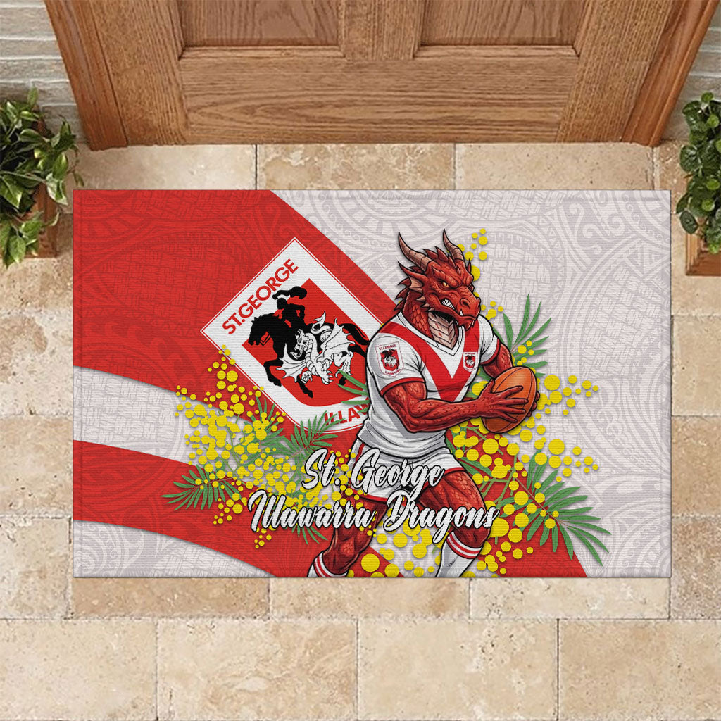 St George Illawarra Dragons Rubber Doormat Golden Wattle Floral Polynesian - Australian Flower - Rugby Mascot