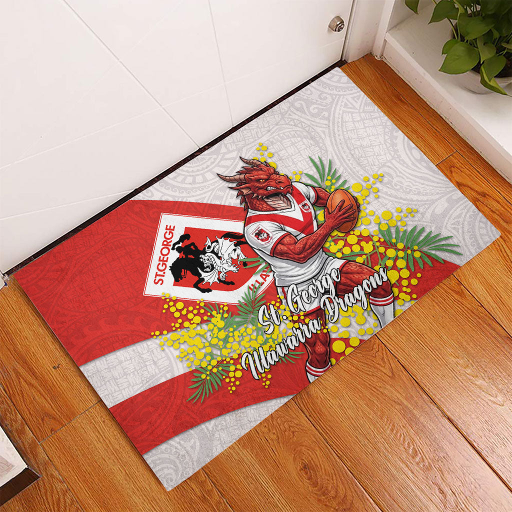 St George Illawarra Dragons Rubber Doormat Golden Wattle Floral Polynesian - Australian Flower - Rugby Mascot