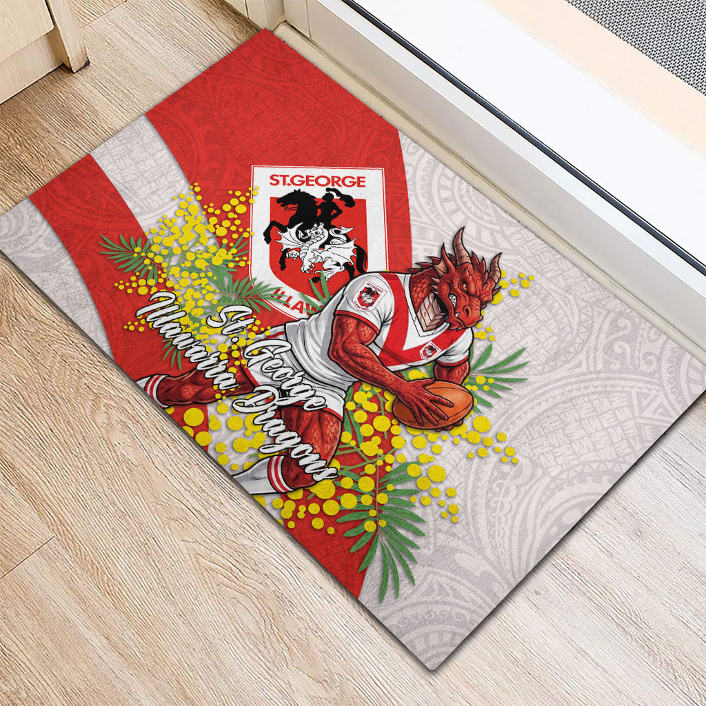 St George Illawarra Dragons Rubber Doormat Golden Wattle Floral Polynesian - Australian Flower - Rugby Mascot