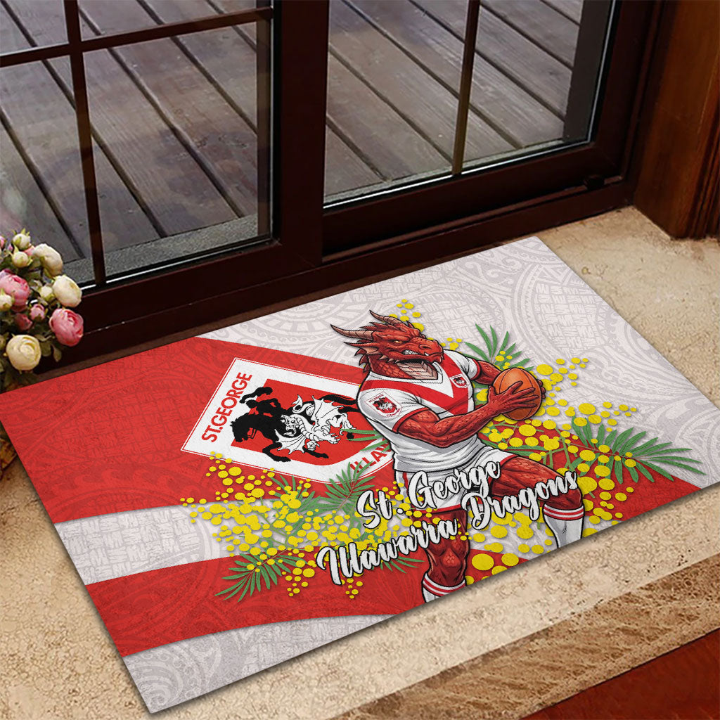 St George Illawarra Dragons Rubber Doormat Golden Wattle Floral Polynesian - Australian Flower - Rugby Mascot