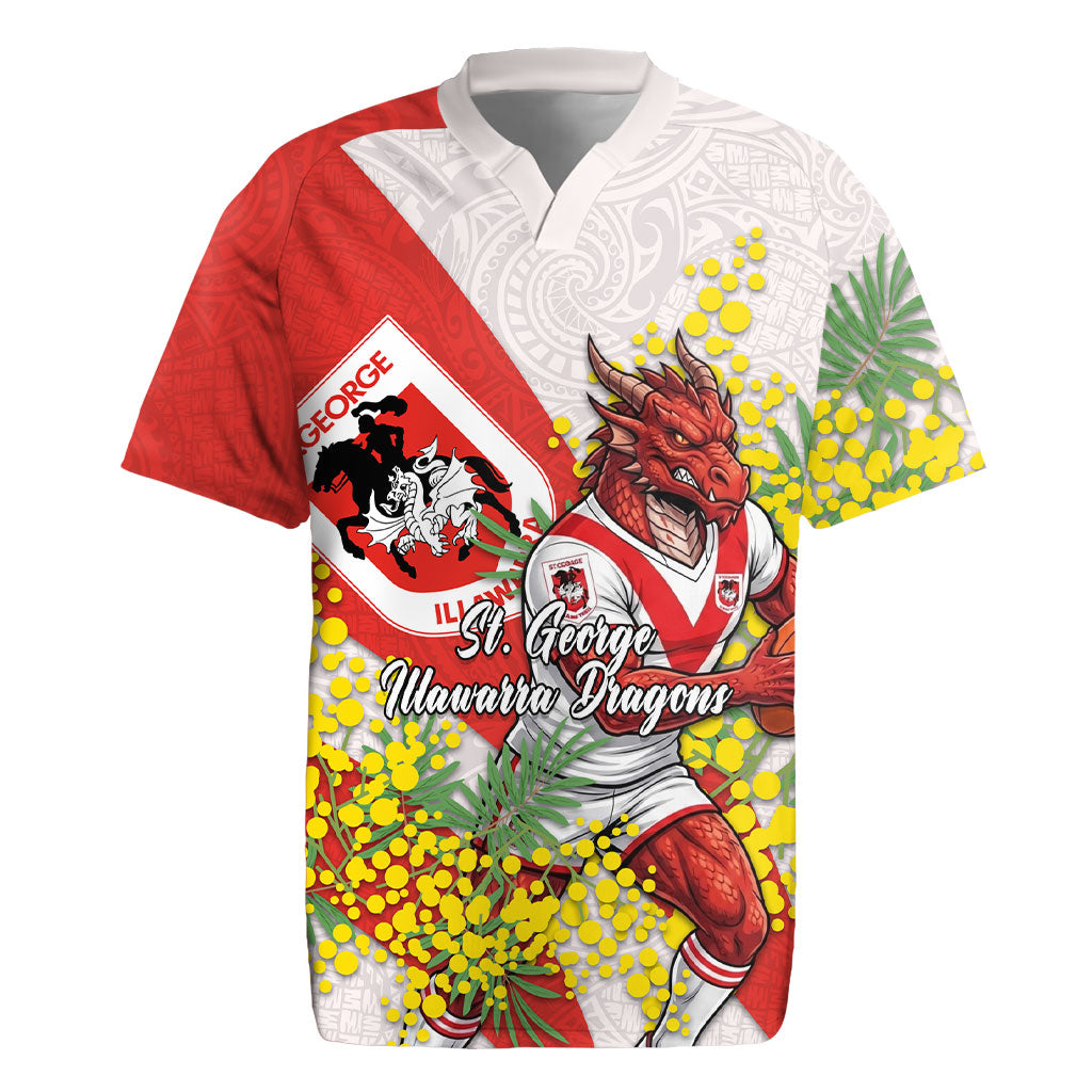 St George Illawarra Dragons Rugby Jersey Golden Wattle Floral Polynesian - Australian Flower - Rugby Mascot