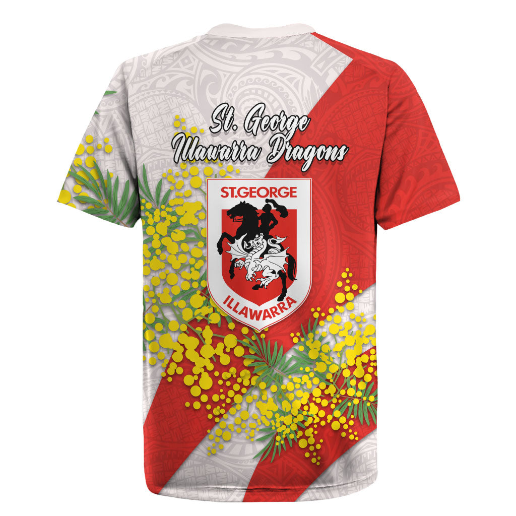 St George Illawarra Dragons Rugby Jersey Golden Wattle Floral Polynesian - Australian Flower - Rugby Mascot