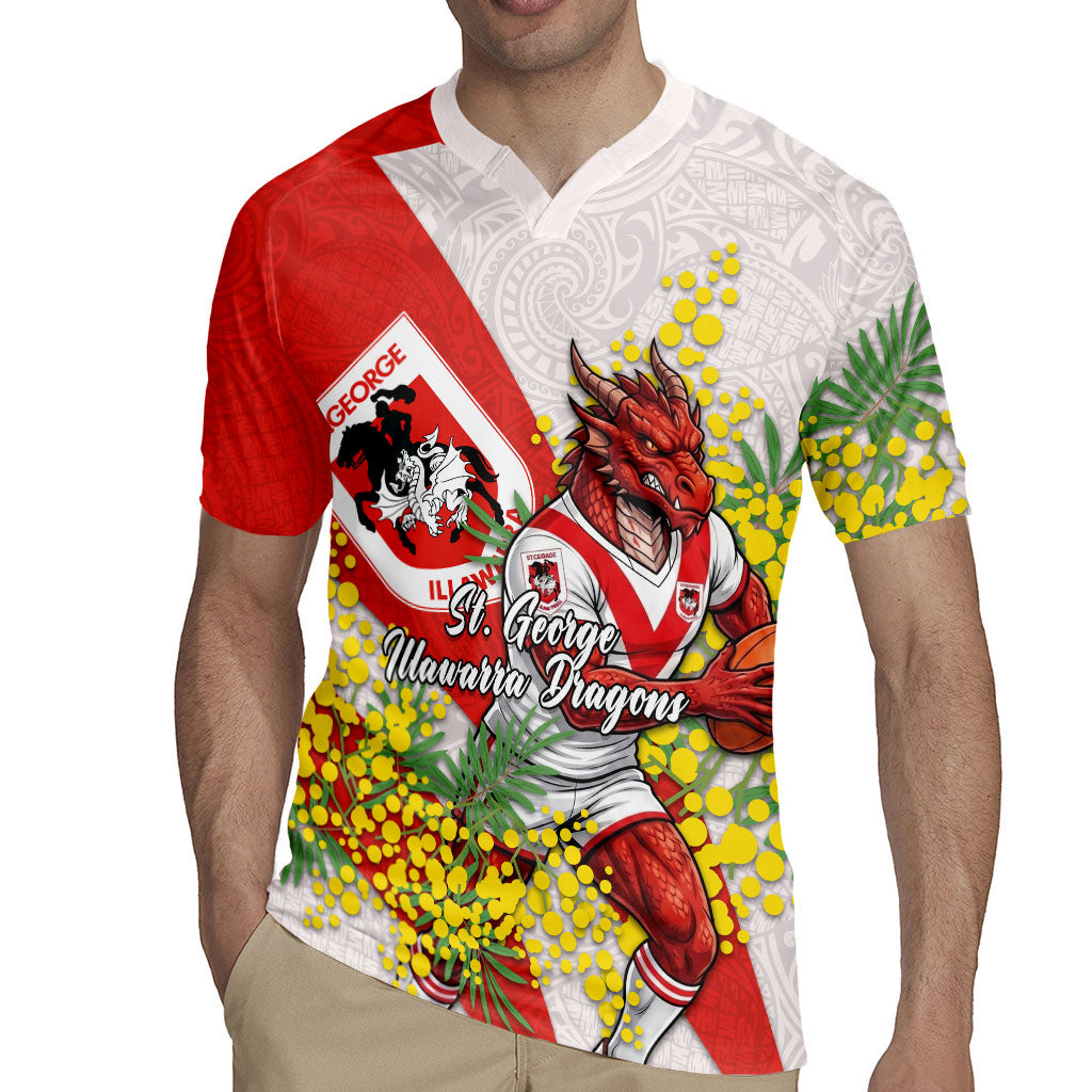 St George Illawarra Dragons Rugby Jersey Golden Wattle Floral Polynesian - Australian Flower - Rugby Mascot