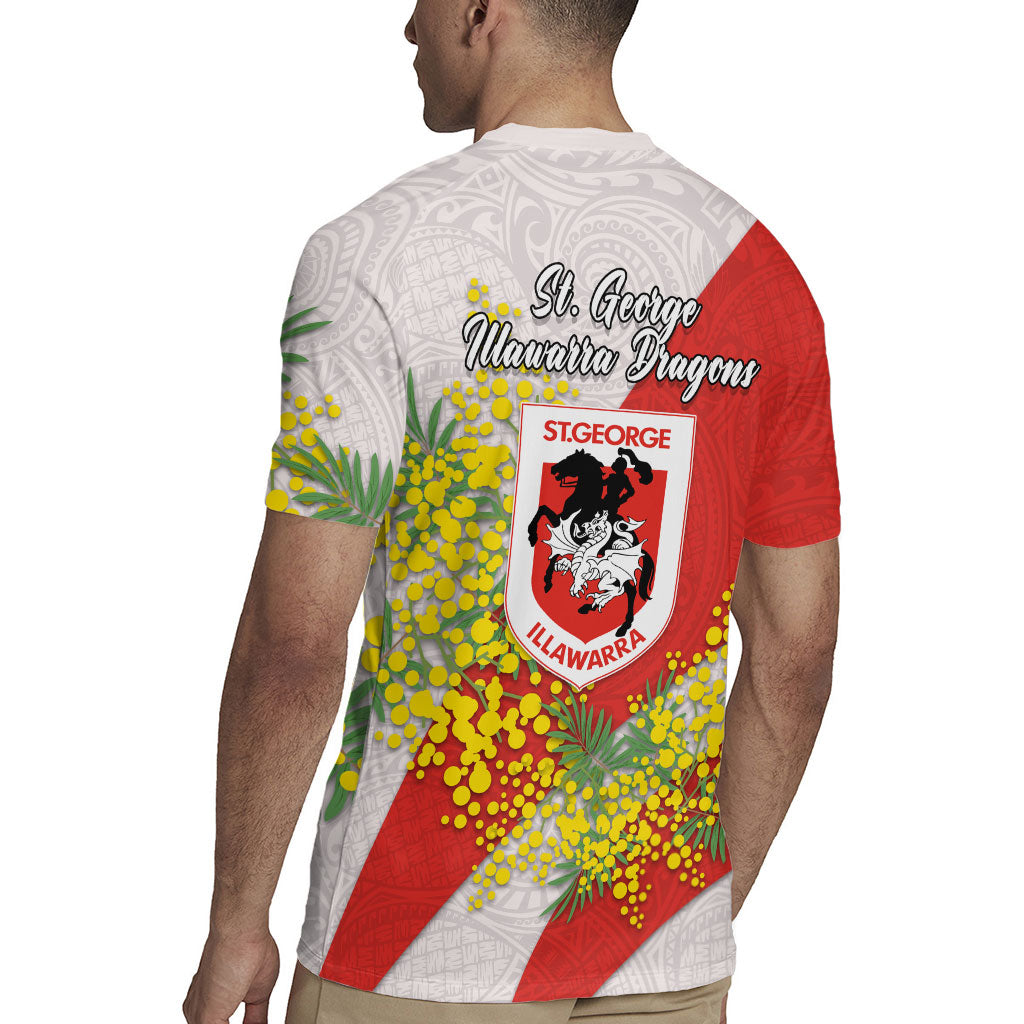 St George Illawarra Dragons Rugby Jersey Golden Wattle Floral Polynesian - Australian Flower - Rugby Mascot