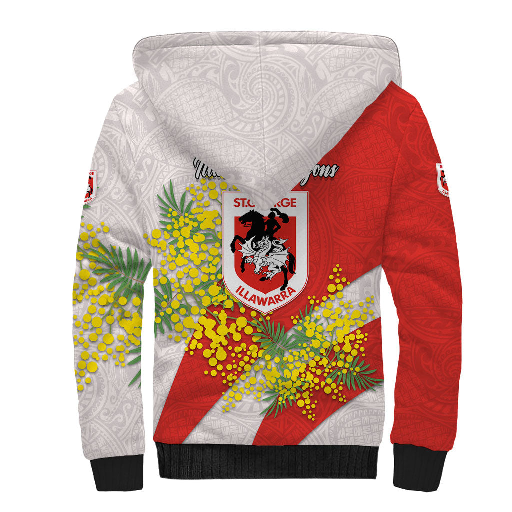 St George Illawarra Dragons Sherpa Hoodie Golden Wattle Floral Polynesian - Australian Flower - Rugby Mascot