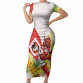St George Illawarra Dragons Short Sleeve Bodycon Dress Golden Wattle Floral Polynesian - Australian Flower - Rugby Mascot