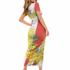 St George Illawarra Dragons Short Sleeve Bodycon Dress Golden Wattle Floral Polynesian - Australian Flower - Rugby Mascot