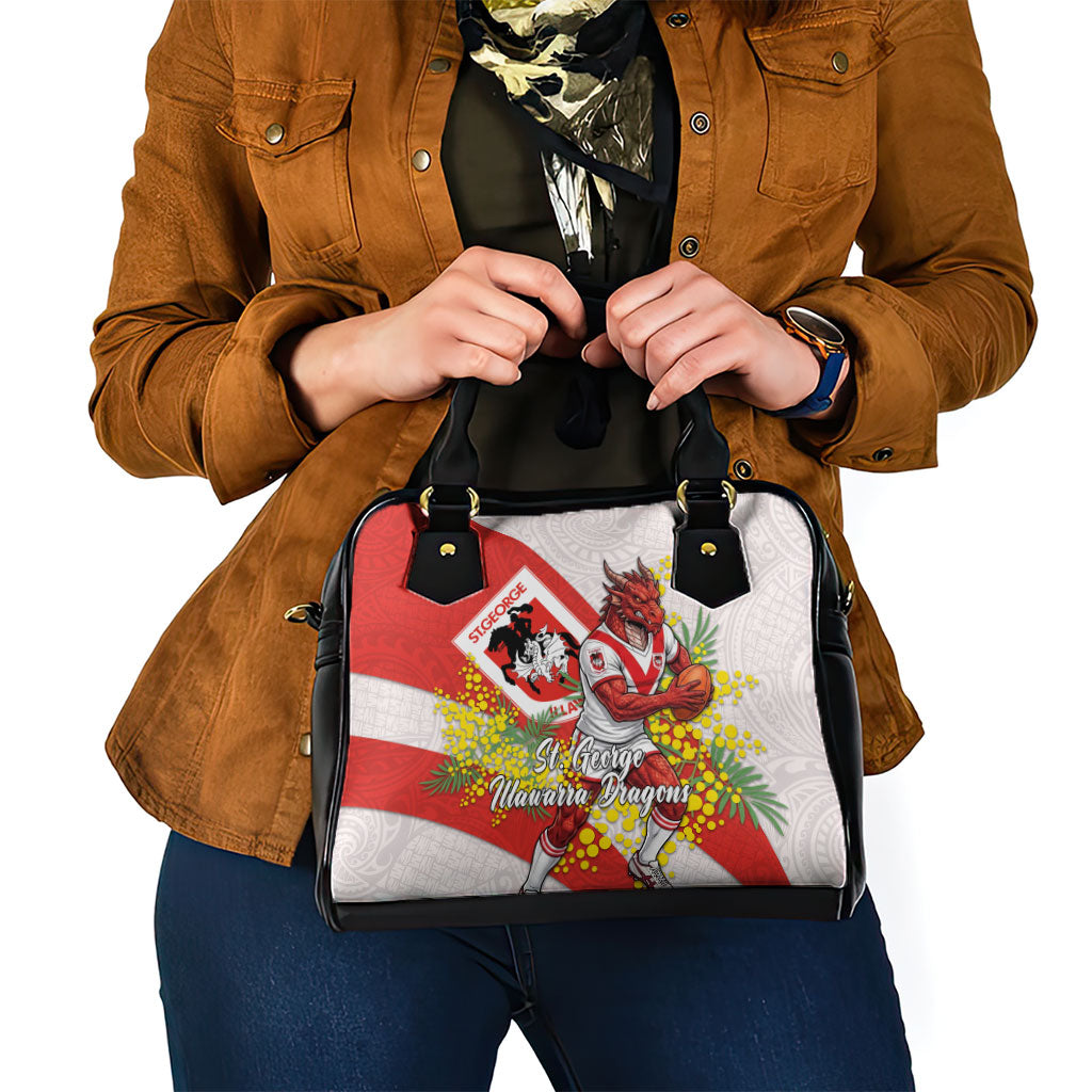 St George Illawarra Dragons Shoulder Handbag Golden Wattle Floral Polynesian - Australian Flower - Rugby Mascot