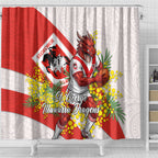 St George Illawarra Dragons Shower Curtain Golden Wattle Floral Polynesian - Australian Flower - Rugby Mascot