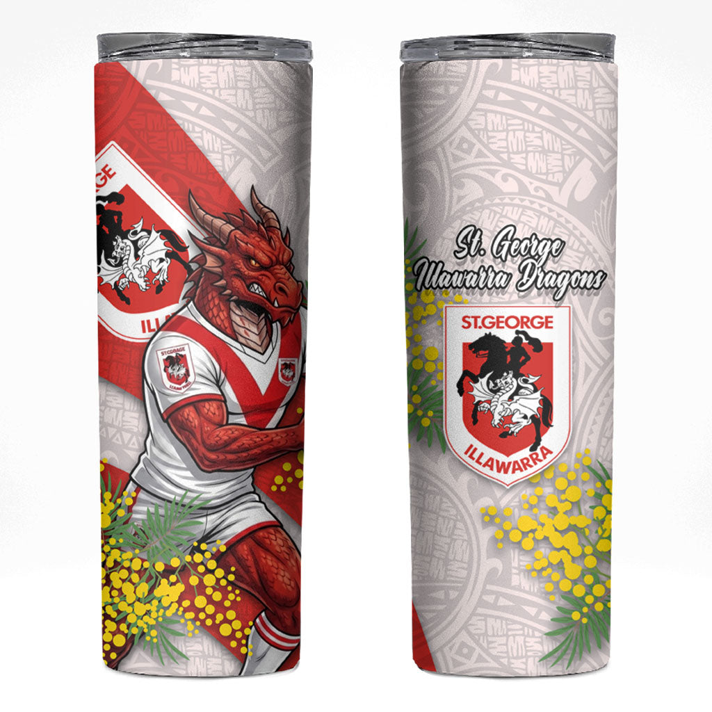 St George Illawarra Dragons Skinny Tumbler Golden Wattle Floral Polynesian - Australian Flower - Rugby Mascot