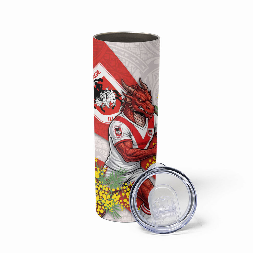 St George Illawarra Dragons Skinny Tumbler Golden Wattle Floral Polynesian - Australian Flower - Rugby Mascot