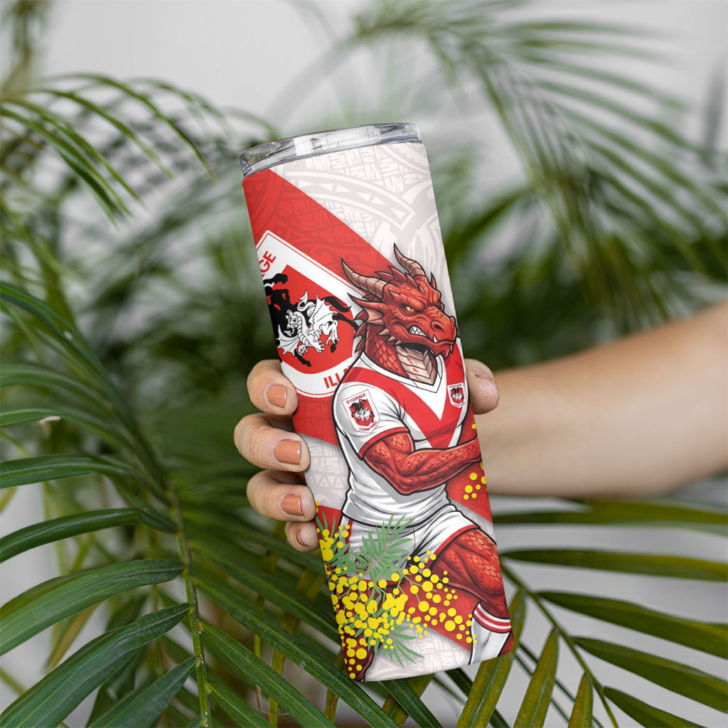 St George Illawarra Dragons Skinny Tumbler Golden Wattle Floral Polynesian - Australian Flower - Rugby Mascot