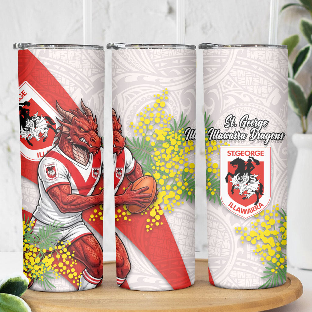 St George Illawarra Dragons Skinny Tumbler Golden Wattle Floral Polynesian - Australian Flower - Rugby Mascot