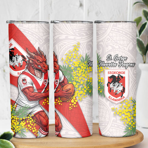 St George Illawarra Dragons Skinny Tumbler Golden Wattle Floral Polynesian - Australian Flower - Rugby Mascot