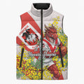 St George Illawarra Dragons Sleeveless Puffer Jacket Golden Wattle Floral Polynesian - Australian Flower - Rugby Mascot