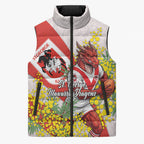 St George Illawarra Dragons Sleeveless Puffer Jacket Golden Wattle Floral Polynesian - Australian Flower - Rugby Mascot