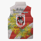 St George Illawarra Dragons Sleeveless Puffer Jacket Golden Wattle Floral Polynesian - Australian Flower - Rugby Mascot