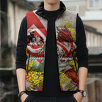 St George Illawarra Dragons Sleeveless Puffer Jacket Golden Wattle Floral Polynesian - Australian Flower - Rugby Mascot