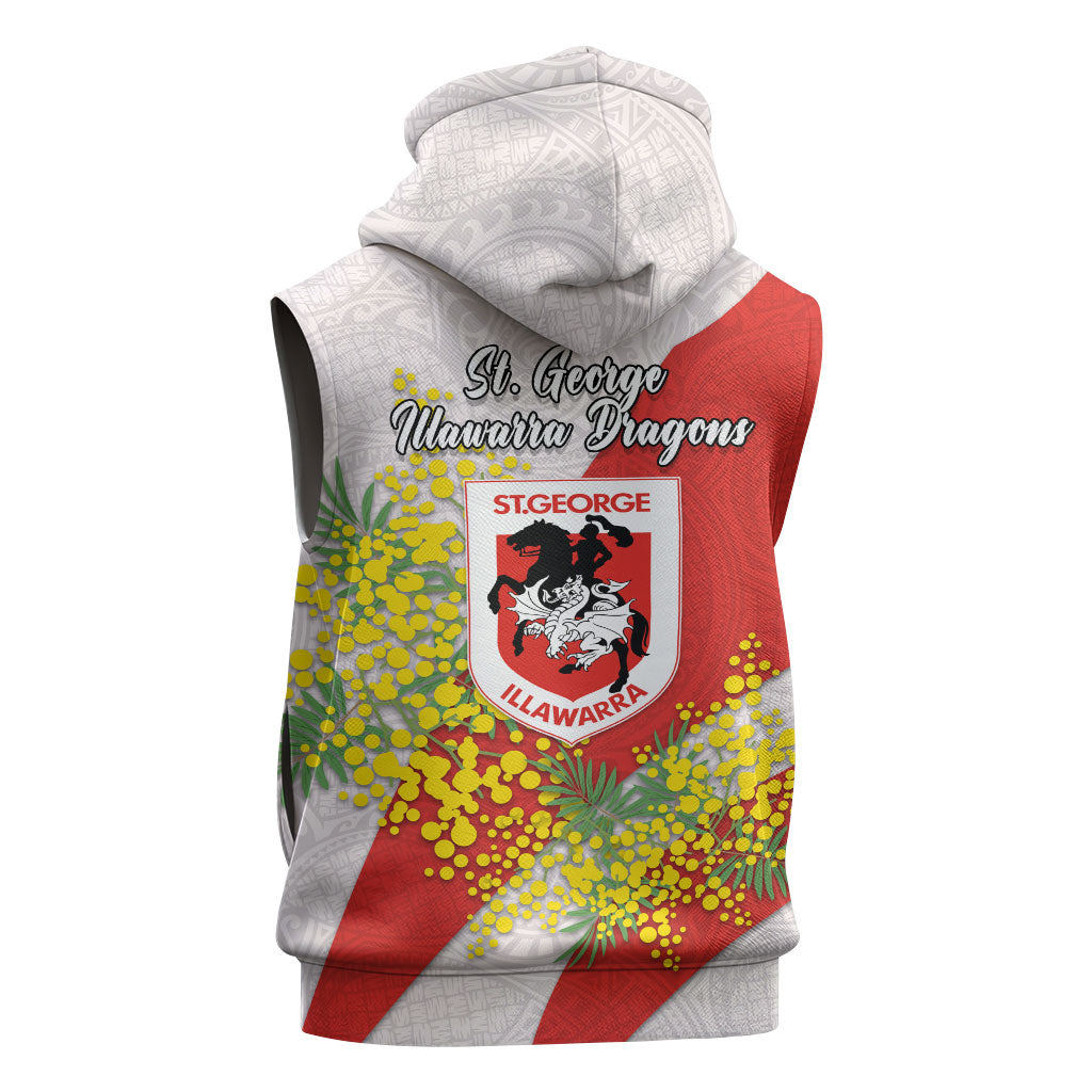 St George Illawarra Dragons Sleeveless Zip Hoodie Golden Wattle Floral Polynesian - Australian Flower - Rugby Mascot