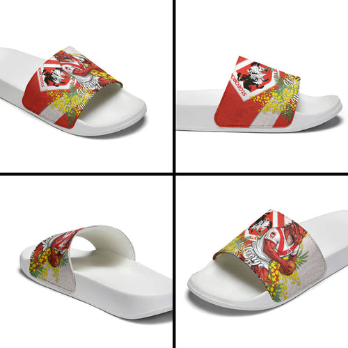 St George Illawarra Dragons Slide Sandals Golden Wattle Floral Polynesian - Australian Flower - Rugby Mascot