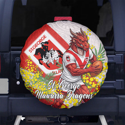 St George Illawarra Dragons Spare Tire Cover Golden Wattle Floral Polynesian - Australian Flower - Rugby Mascot