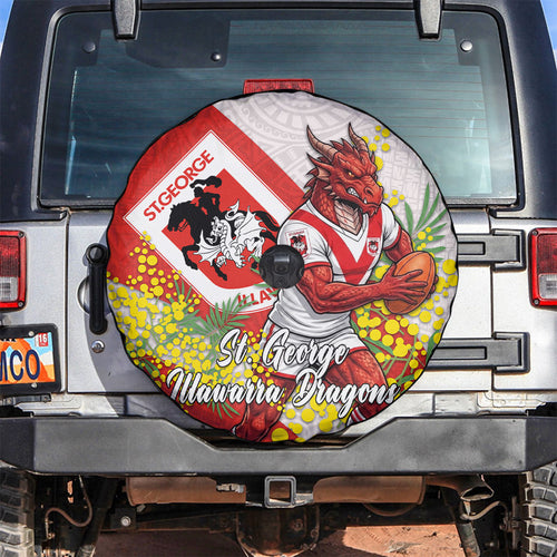 St George Illawarra Dragons Spare Tire Cover Golden Wattle Floral Polynesian - Australian Flower - Rugby Mascot