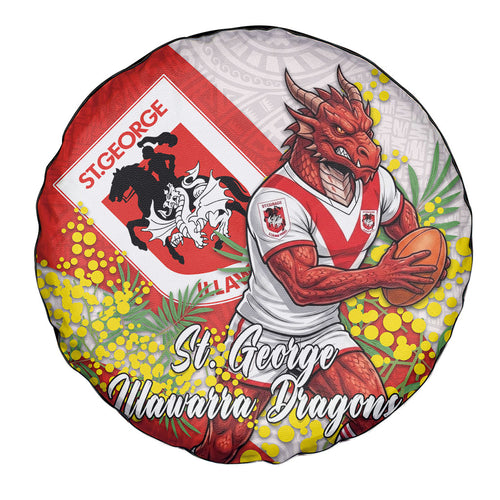 St George Illawarra Dragons Spare Tire Cover Golden Wattle Floral Polynesian - Australian Flower - Rugby Mascot
