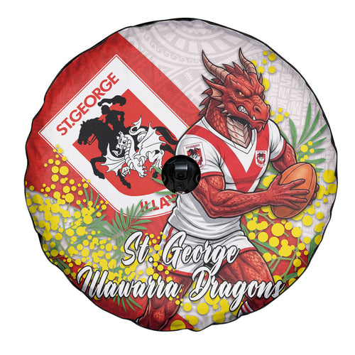 St George Illawarra Dragons Spare Tire Cover Golden Wattle Floral Polynesian - Australian Flower - Rugby Mascot