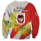St George Illawarra Dragons Sweatshirt Golden Wattle Floral Polynesian - Australian Flower - Rugby Mascot