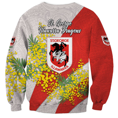 St George Illawarra Dragons Sweatshirt Golden Wattle Floral Polynesian - Australian Flower - Rugby Mascot