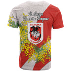 St George Illawarra Dragons T Shirt Golden Wattle Floral Polynesian - Australian Flower - Rugby Mascot
