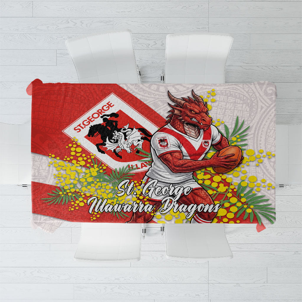 St George Illawarra Dragons Tablecloth Golden Wattle Floral Polynesian - Australian Flower - Rugby Mascot