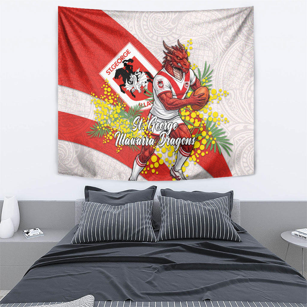 St George Illawarra Dragons Tapestry Golden Wattle Floral Polynesian - Australian Flower - Rugby Mascot