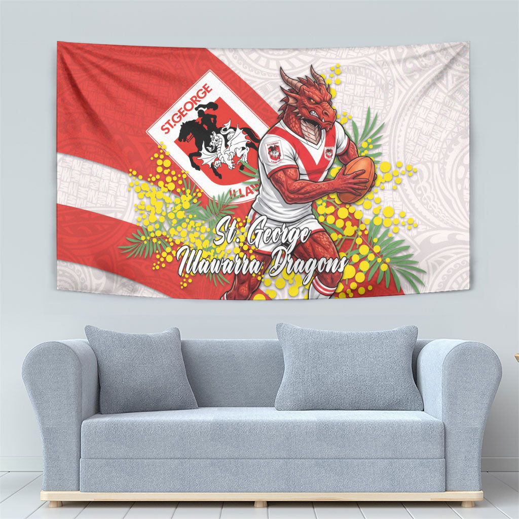 St George Illawarra Dragons Tapestry Golden Wattle Floral Polynesian - Australian Flower - Rugby Mascot